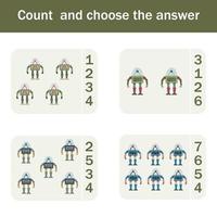 Counting Game for Preschool Children.  Count how many  robots vector