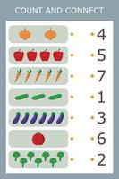 Match the number and the number of vegetables. Educational game for children.