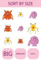 Match the toys  monsters by size large, medium and small. Children's educational game. vector