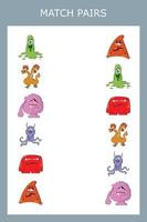 Find a pair between  monsters. Preschool worksheet, worksheet for kids, printable worksheet vector