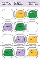 worksheet vector design, the task is to cut and glue a piece on colorful  monsters.  Logic game for children.