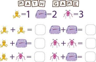 counting game with monsters. Preschool worksheet, kids activity sheet, printable worksheet vector