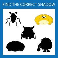 Find correct shadow with colorful monsters.  Kids educational game. vector