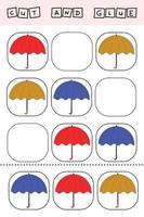 Vector illustration of a  umbrella without the required element. paper game for the development of preschoolers. Cut out parts of the image and glue