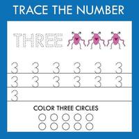 Trace line , number worksheet with monsters for kids, practicing fine motor skills.  Educational game for preschool children. vector