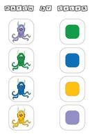 Developing activity for children -  match the  monsters by  color. Logic game for children. vector