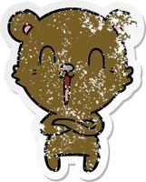 distressed sticker of a happy cartoon bear vector