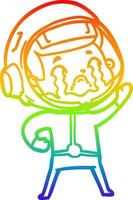 rainbow gradient line drawing cartoon crying astronaut vector