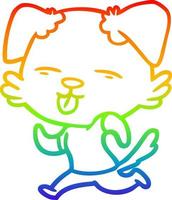 rainbow gradient line drawing cartoon running dog sticking out tongue vector