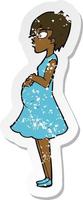 retro distressed sticker of a cartoon pregnant woman vector