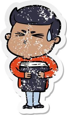 distressed sticker of a cartoon man sweating