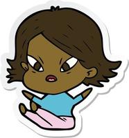 sticker of a cartoon stressed woman vector