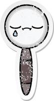 distressed sticker of a cute cartoon magnifying glass vector