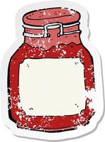 retro distressed sticker of a cartoon jam preserve vector