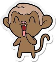 sticker of a cartoon laughing monkey vector
