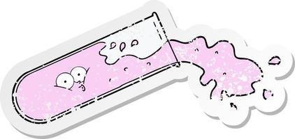 distressed sticker of a cartoon test tube spilling vector