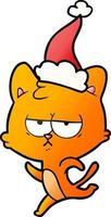 bored gradient cartoon of a cat wearing santa hat vector