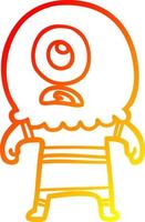 warm gradient line drawing cartoon cyclops alien spaceman vector