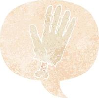 cartoon zombie hand and speech bubble in retro textured style vector