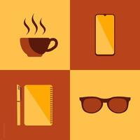 Flat design illustration simple object coffee, phone, book, glasses vector