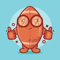 cute rugby ball character mascot with thumb up hand gesture isolated cartoon in flat style design vector