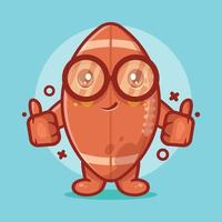 cute rugby ball character mascot with thumb up hand gesture isolated cartoon in flat style design vector