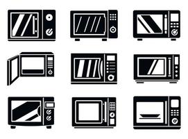 Microwave oven icon set, simple style vector