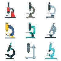 Microscope icon set, flat style vector