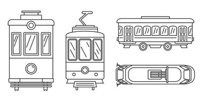 conjunto de iconos de tranvía, estilo de contorno vector