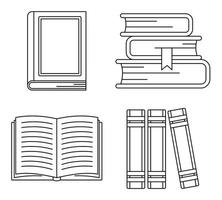 conjunto de iconos de libros de biblioteca escolar, estilo de esquema