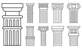 Ancient column icon set, outline style vector