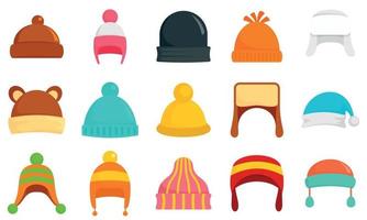 Winter headwear icon set, flat style vector