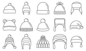 Winter headwear outfit icon set, outline style