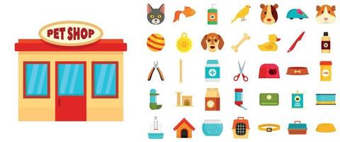 conjunto de iconos de tienda de mascotas, estilo plano vector