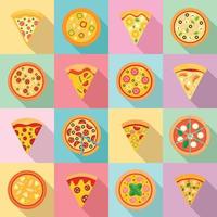 Pizza icon set, flat style vector