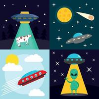 Space UFO banner set, flat style vector