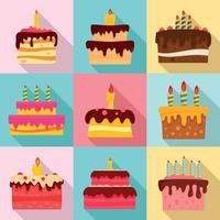 conjunto de iconos de cumpleaños de pastel, estilo plano vector