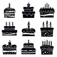 conjunto de iconos de cumpleaños de pastel de crema, estilo simple vector
