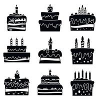 Cream cake birthday icon set, simple style vector