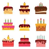Cake birthday icon set, flat style vector