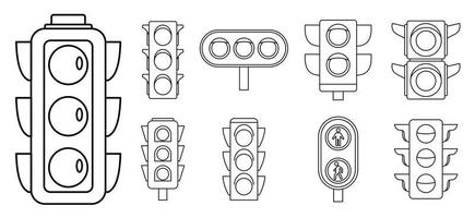 Road traffic lights icon set, outline style vector