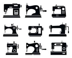 Quality sew machine icon set, simple style