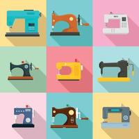 Sew machine icon set, flat style vector