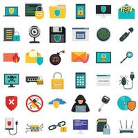 Cyber security icon set, flat style vector