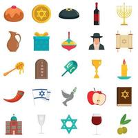 Happy hanukkah icon set, flat style vector
