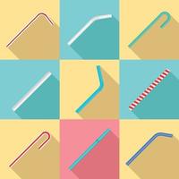 Drinking straw day icon set, flat style vector