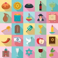 Happy hanukkah icon set, flat style vector