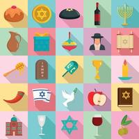 feliz conjunto de iconos de hanukkah, estilo plano vector