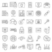 Internet security icon set, outline style vector