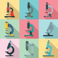 Microscope icon set, flat style vector